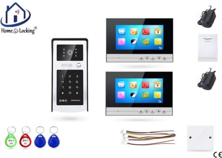 Home-Locking complete deur intercom/videofoon met 2 binnen panelen.DT-2204-1-2