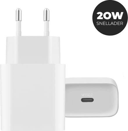 USB C adapter 20W Snellader - Oplaadstekker - Stekker USB C - Wit - WiseQ