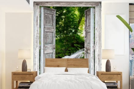 Behang - Fotobehang Waterval - Doorkijk - Landschap - Breedte 175 cm x hoogte 240 cm