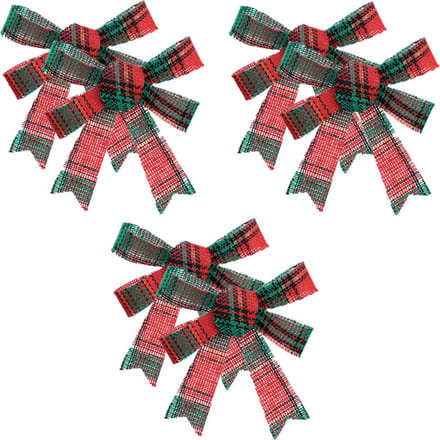 Feeric Christmas kerststrikjes - 6x - rood - groen geblokt - 14 cm - polyester - klassiek - kerstversiering - strikjes