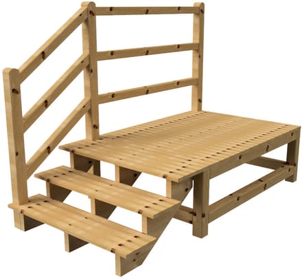 MILANO buitentrap 3 treden H54 cm - bordes L189 x B120 cm - trapleuning links - bordesleuning links