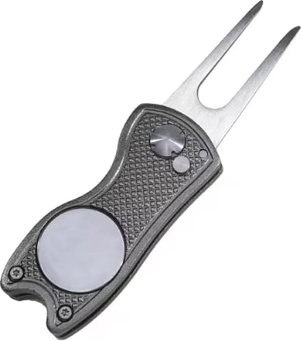 Scoby - Golf Pitchfork - Baanreparatie - Golf Tool - Accessoire - Green Marker - Divot Repair Tool - Uitklapbaar - Zilver