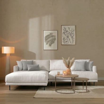 Bronx71® Scandinavische hoekbank Denver off white stof gemêleerd links