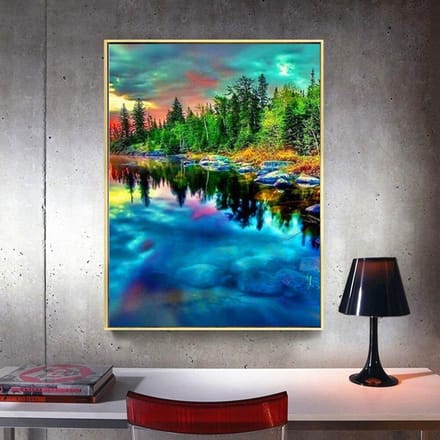 Peinture diamant 5d, perceuse complète, paysage rond, mosaïque, broderie, image scénique 20X30 blue