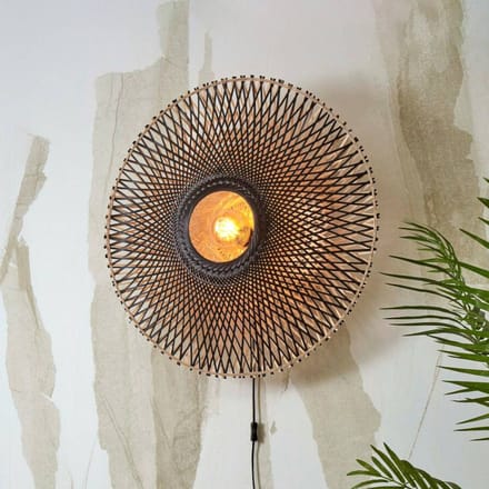 GOOD&MOJO Wandlamp Kalimantan - Bamboe/Zwart - Ø87cm - Binnen Modern