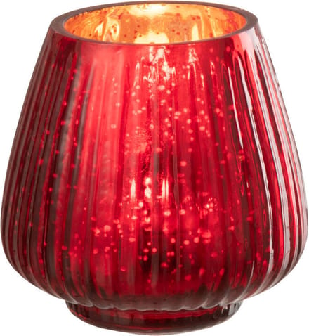 J-Line theelichthouder Geribbeld - glas - rood - 4 stuks