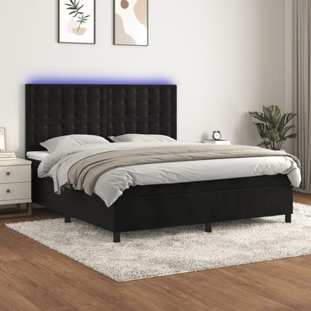 vidaXL - Boxspring - met - matras - en - LED - fluweel - zwart - 160x200 - cm