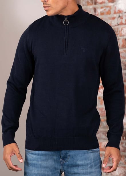 Barbour Half Zip Trui Navy - Maat M - Heren