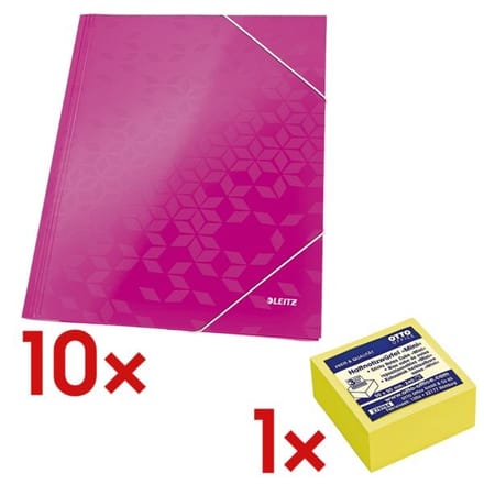10x mappen met hoekelastieken A4 »WOW 3982« incl. kubus herkleefbare notes 50x50