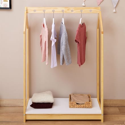 Kinderkledingrek SALLY van massief hout - naturel/wit