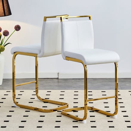 REDOM Barkrukken Set Van 2 - Voetsteun - Scandinavische Stijl - Metaal en Kunstleer - Wit en Goud