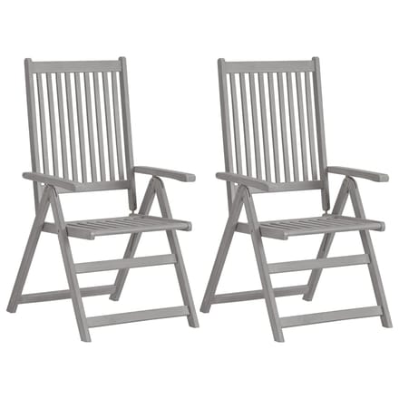 vidaXL - Verstelbare - klapstoelen, - 2 - stuks, - grijs, - massief - acaciahout