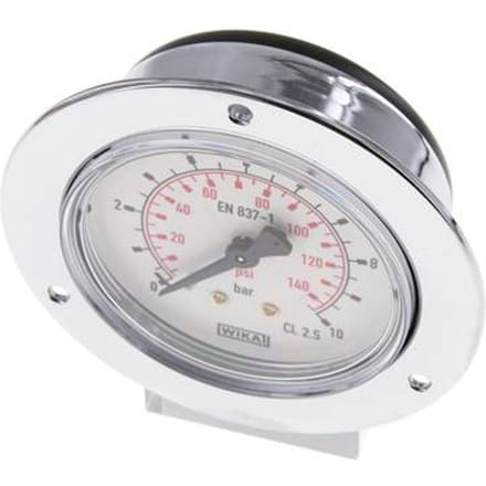 0..10 Bar Paneelmontage Manometer Staal/Messing 63 mm Klasse 2.5 (Voorflens) - MW01063SH-FP