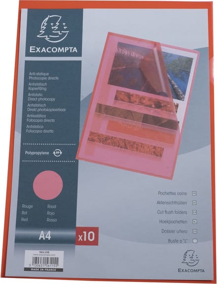 Exacompta 10x Pak van 10 L mappen- gekorrelde PP 12/100ste - A4 - Rood - 56115E