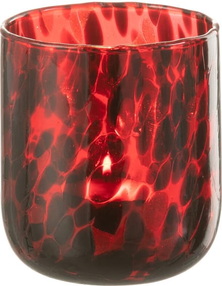 J-Line windlicht Gevlekt - glas - rood/zwart - small - 2 stuks