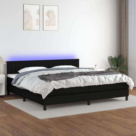 vidaXL - Boxspring - met - matras - en - LED - stof - zwart - 200x200 - cm