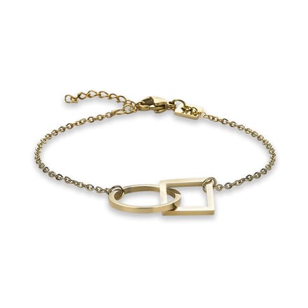 Twice As Nice Armband in goudkleurig edelstaal, cirkel en ruit 16cm+3cm