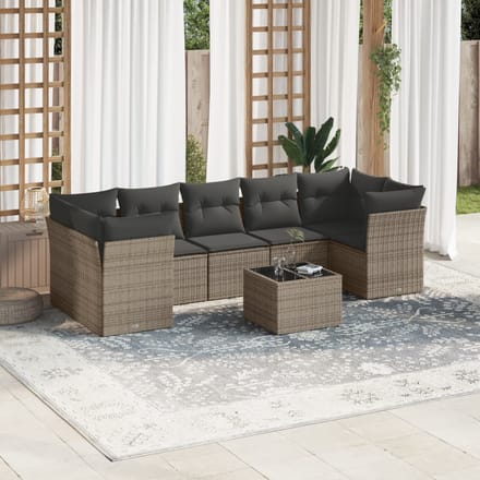 vidaXL - 8-delige - Loungeset - met - kussens - poly - rattan - grijs