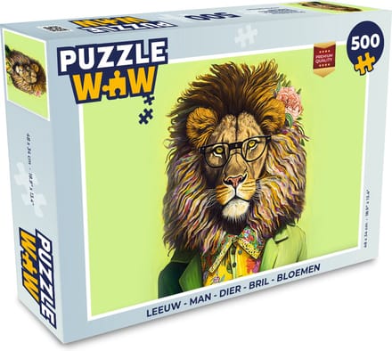 Puzzel Leeuw - Man - Dier - Bril - Bloemen - Legpuzzel - Puzzel 500 stukjes