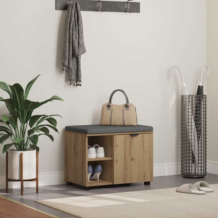 vidaXL - Hallenbank - Artisan - Eik - 60 - x - 38 - x - 46 - cm - Geengineerd - Hout - en - Stof