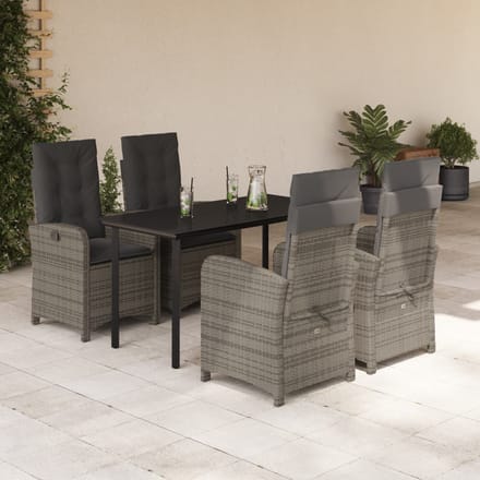 vidaXL - 5-delige - Tuinset - met - kussens - poly - rattan - grijs