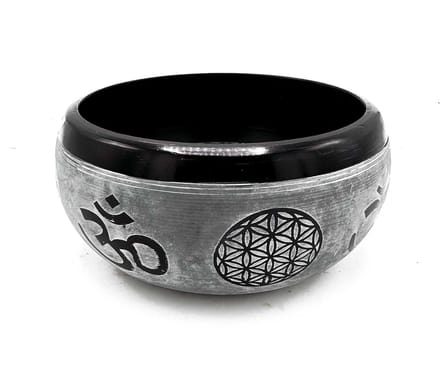 Aardepoeder klankschaal - Om Five Buddha - 16 cm