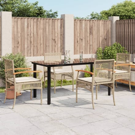 vidaXL - 5-delige - Tuinset - met - kussens - poly - rattan - beige