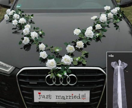 Bruidsauto Decoratie Set met Fluweelzachte Roos en Blaadjes voor Bruiloft