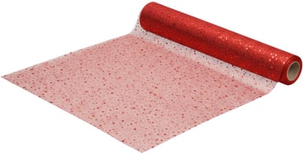 Decoratieve tafelloper Net - Rood met Glitter en Pailletten