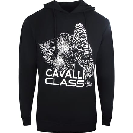 Cavalli Class zwarte hoodie met bloemenlogo