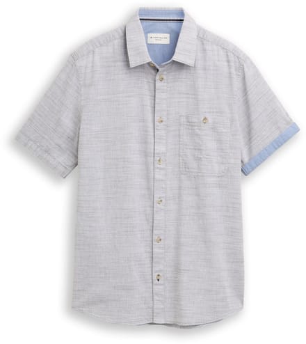 Tom Tailor - Regular fit katoenen overhemd met korte mouwen - Maat S - leaf green horizontal stripe
