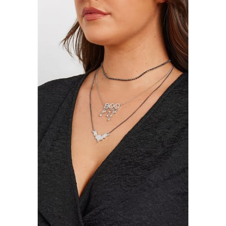 Yours Gelaagde Halloween Ketting Met 'Boo' Slogan In Zilversize One Size