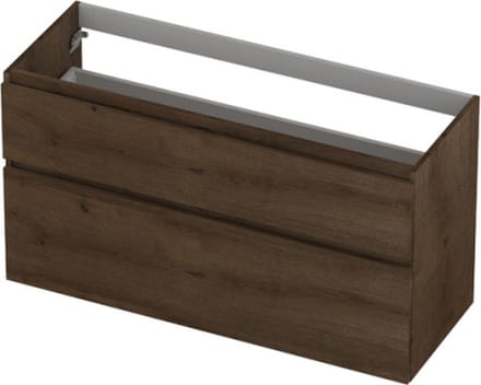 INK wastafelonderkast 2 laden greeploos fineer eiken asymmetrisch 120x45x65cm, chocolate