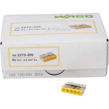 Kopp 33346423 Wago Compact aansluitdoosklem 5-draadsklem 0,5 - 2,5 mm² Inhoud 100 stuks, transparant/geel