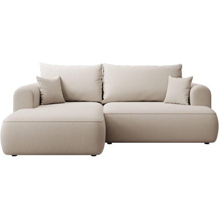 Selsey Ovo Mini - Slaapbank met opbergruimte, Links, Easy-Clean fluweel, Crème