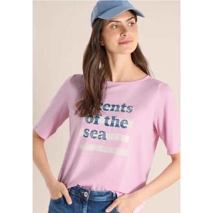 Shirt met boothals en tekst