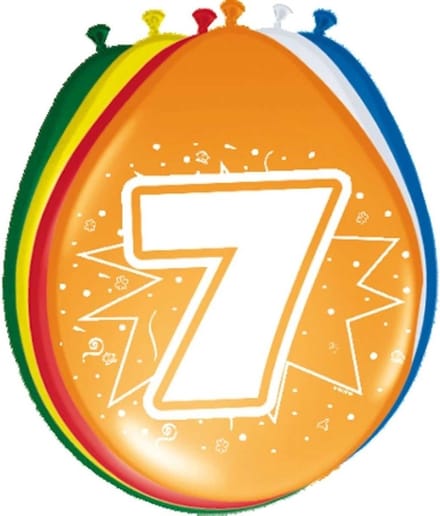 Folat Ballonnen 7 jaar - 8x stuks - 30 cm - met opdruk - gekleurd - versiering