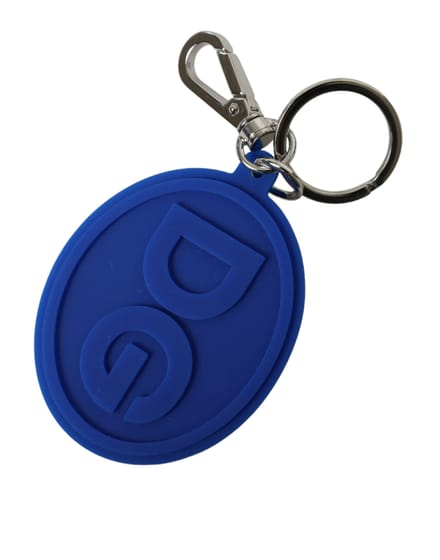Dolce & Gabbana Blauw Rubber DG Logo Zilveren Messing Sleutelhanger Sleutelsleutelring