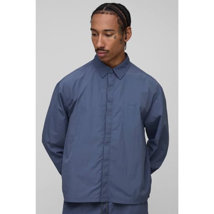 Oversized Verborgen Knopplooi Gerimpeld Overhemd | Slate Blue | Size Medium