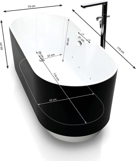 SPALINA - Whirlpool bad - Ukio Bulle, 175 x75 x65 cm, Zwart
