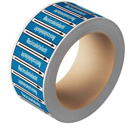 Recirculatielucht leidingmarkering op rol, 25 meter 252 mm