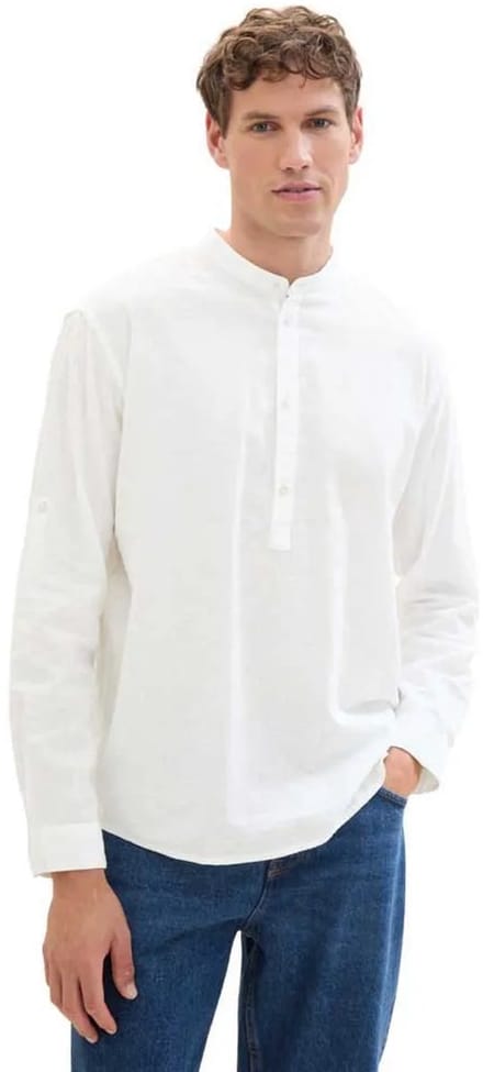 Tom Tailor 1040158 Relaxed Cotton Linen Overhemd Met Lange Mouwen Wit S Man
