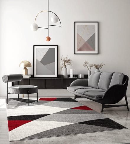 Karpet24 Abstract Modern Vloerkleed – Grijs, Rood & Zwart-140 x 200 cm