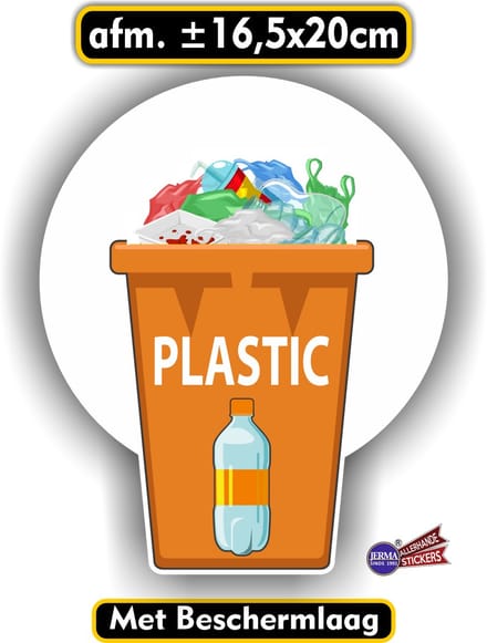 Jerma - Plastic - Recycling - Sticker - 16.5x 20 cm - Vinyl - Zelfklevend - Weerbestendig - Krasvrij