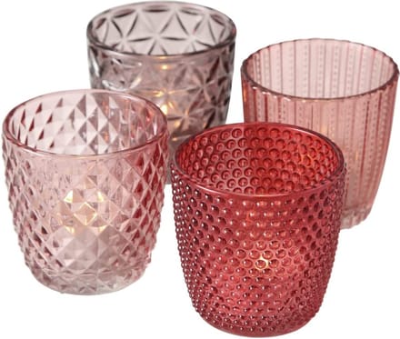 Boltze – Waxinelichthouders – Theelichthouders – Set van 4 – Glas – Roze tinten