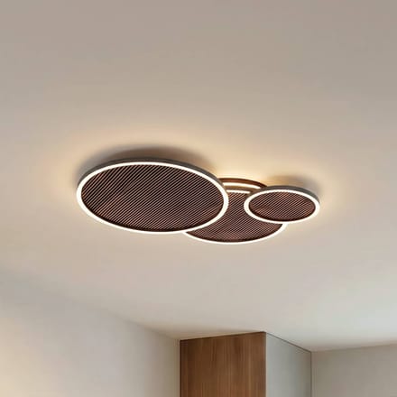 Lucande LED plafondlamp Orven, zwart/hout, 80 cm, dimbaar