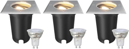 Ledvion Set van 3 LED Grondspot Buiten IP67 3W 230V 345Lm 2700K GU10 wit