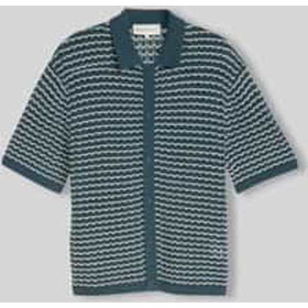 Tom Tailor Denim - Gebreid poloshirt met gaasmotief - Maat L - tide petrol white structure