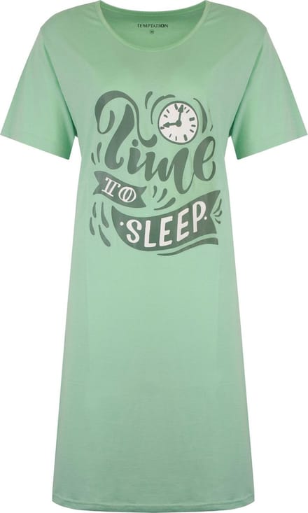 Temptation Dames Nachthemd - Big Shirt - Katoen - Groen - Maat S