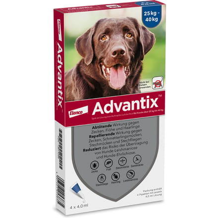 6 Pipetten x 4 ml Advantix 400/2000 Spot-on Solution voor Honden 25-40kg - BE